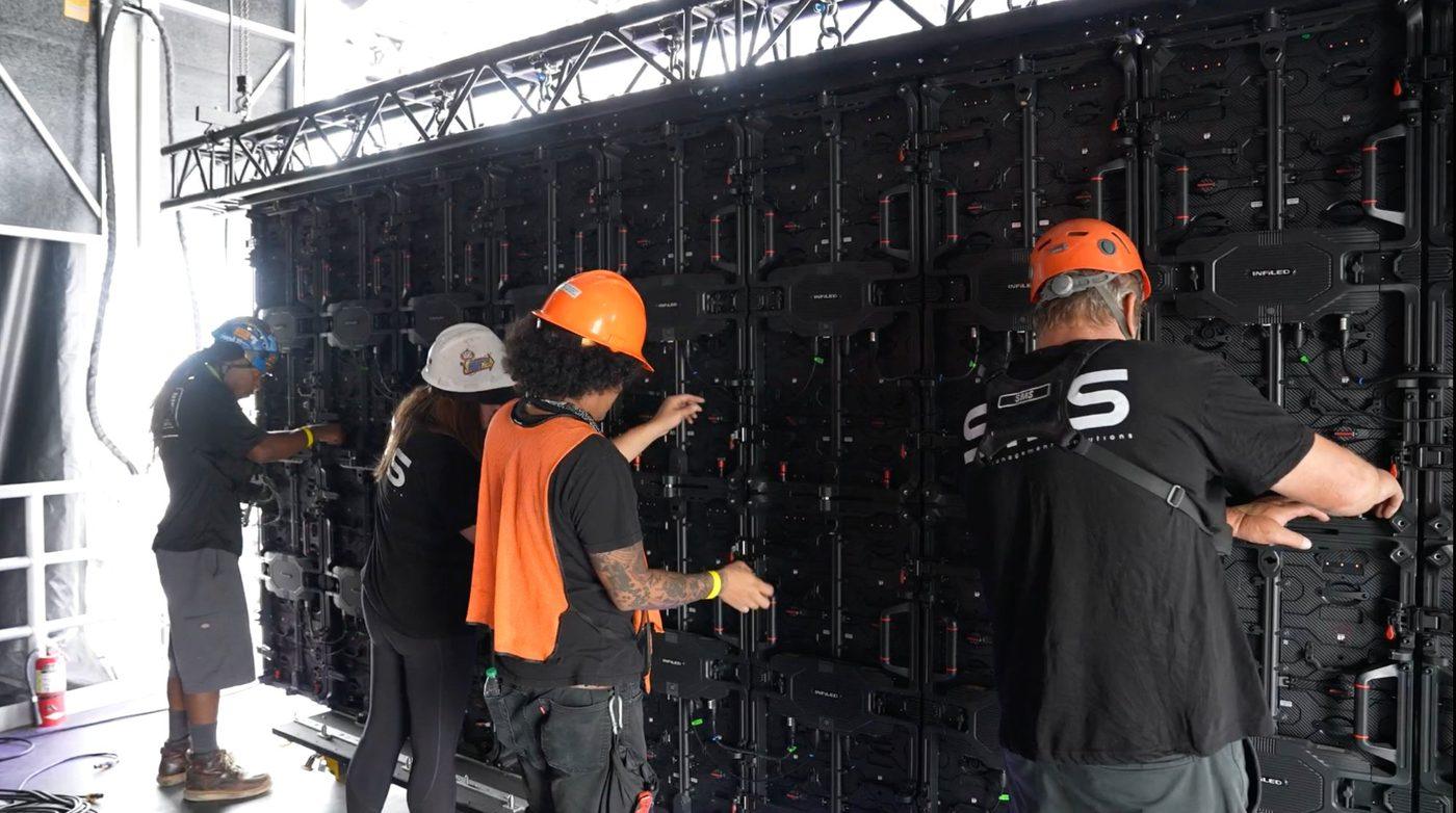 Studio Blue crew building LED wall